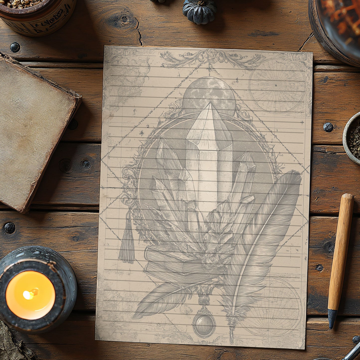 10-pack Brevpapper - Vintage Kristall Dark Academia Grimoire / Book of Shadows Sidor - Tryckt A5 Papper - GP114