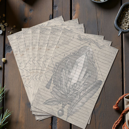 10-pack Brevpapper - Vintage Kristall Dark Academia Grimoire / Book of Shadows Sidor - Tryckt A5 Papper - GP114