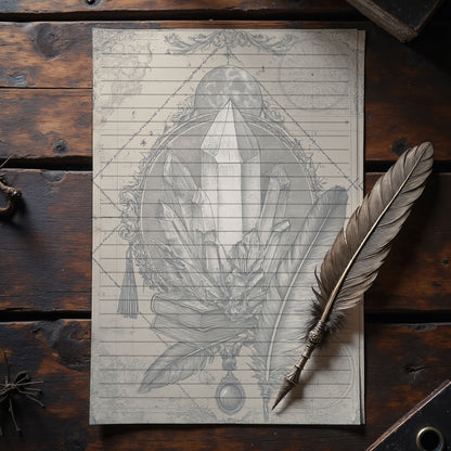 10-pack Brevpapper - Vintage Kristall Dark Academia Grimoire / Book of Shadows Sidor - Tryckt A5 Papper - GP114