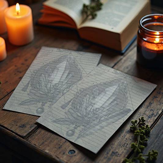 10-pack Brevpapper - Vintage Kristall Dark Academia Grimoire / Book of Shadows Sidor - Tryckt A5 Papper - GP114