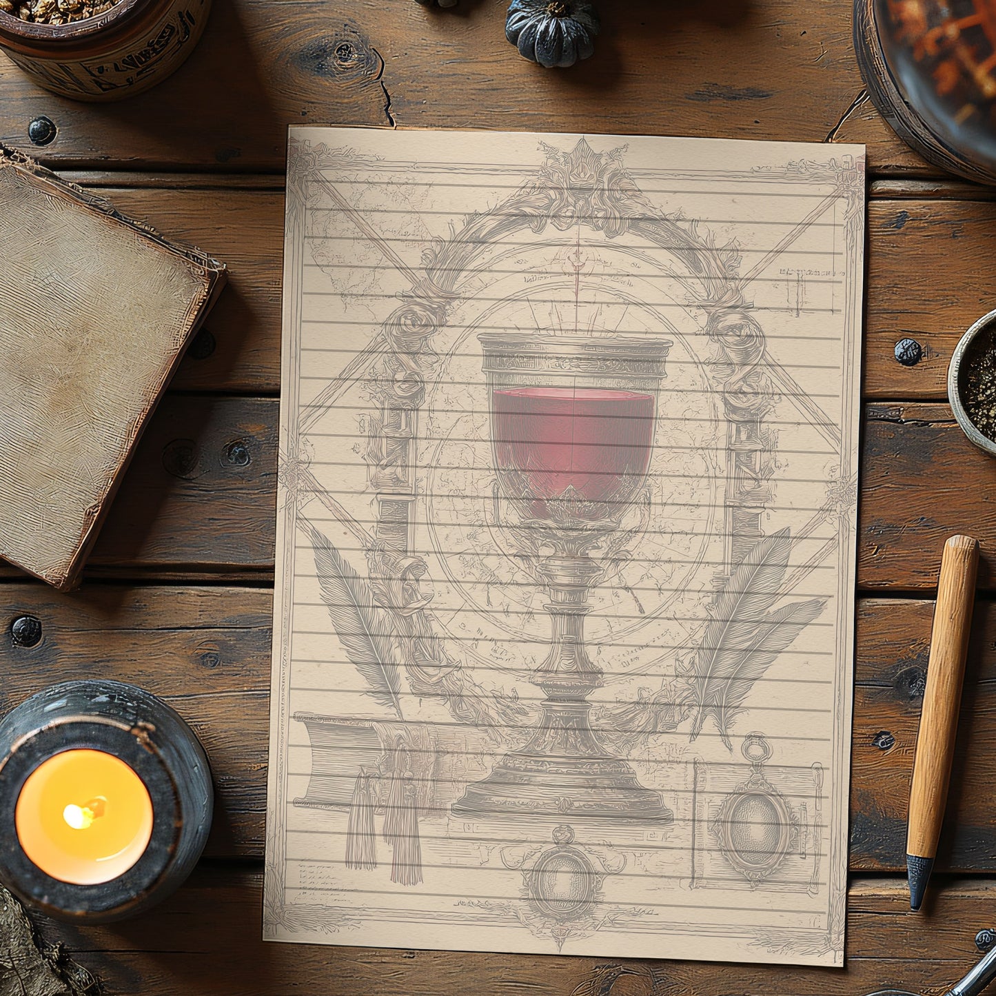 10-pack Brevpapper - Vintage Bägare Dark Academia Grimoire / Book of Shadows Sidor - Tryckt A5 Papper - GP115