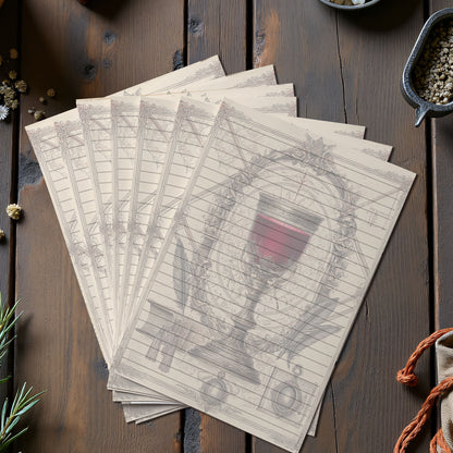 10-pack Brevpapper - Vintage Bägare Dark Academia Grimoire / Book of Shadows Sidor - Tryckt A5 Papper - GP115