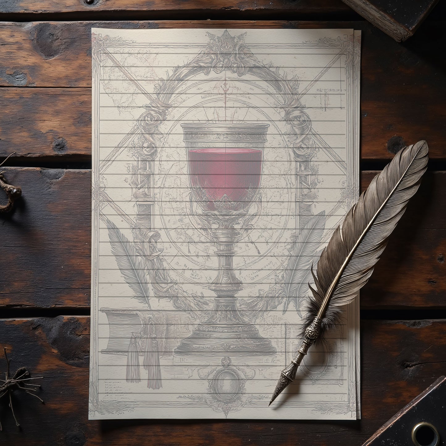 10-pack Brevpapper - Vintage Bägare Dark Academia Grimoire / Book of Shadows Sidor - Tryckt A5 Papper - GP115