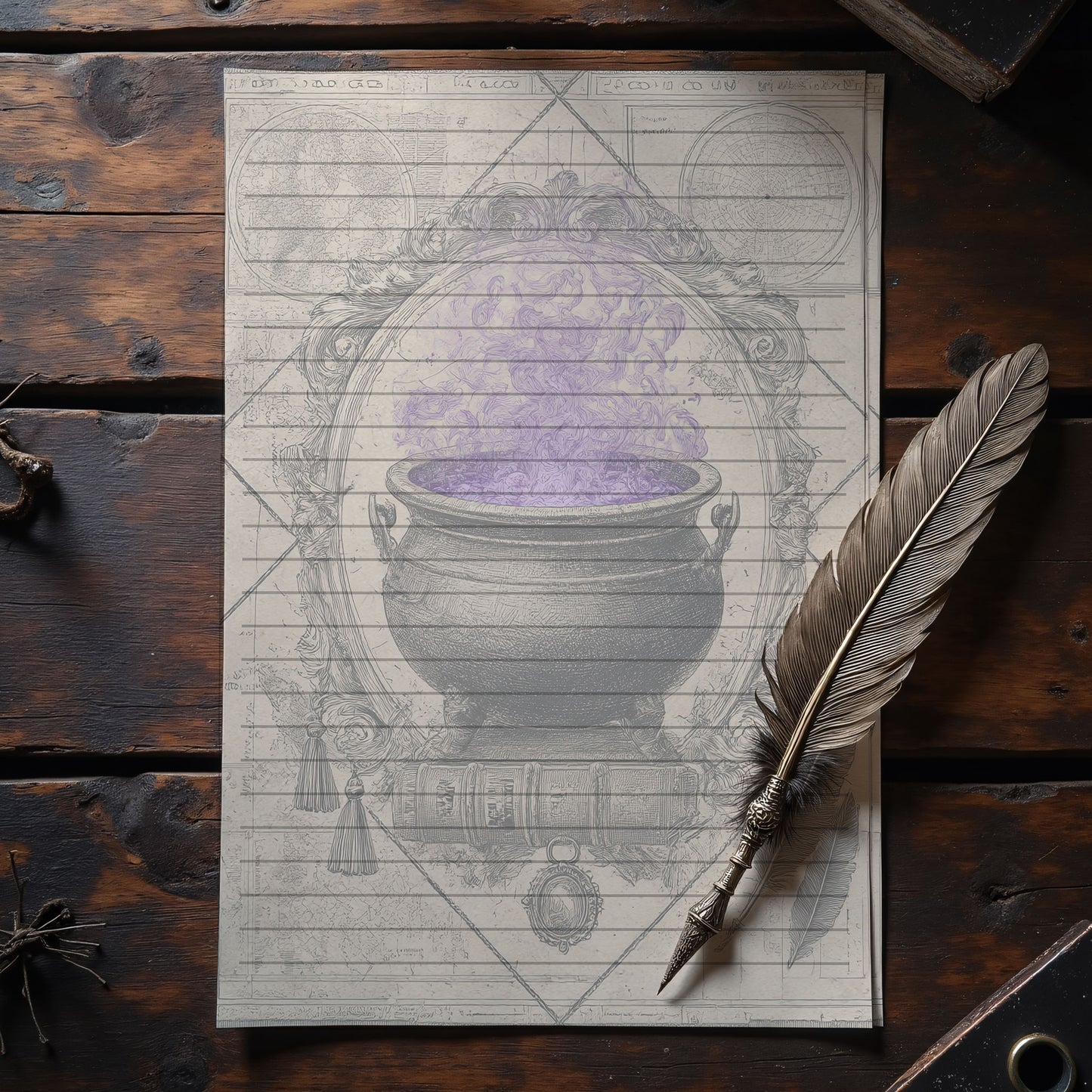 10-pack Brevpapper - Vintage Kittel Dark Academia Grimoire / Book of Shadows Sidor - Tryckt A5 Papper - GP116