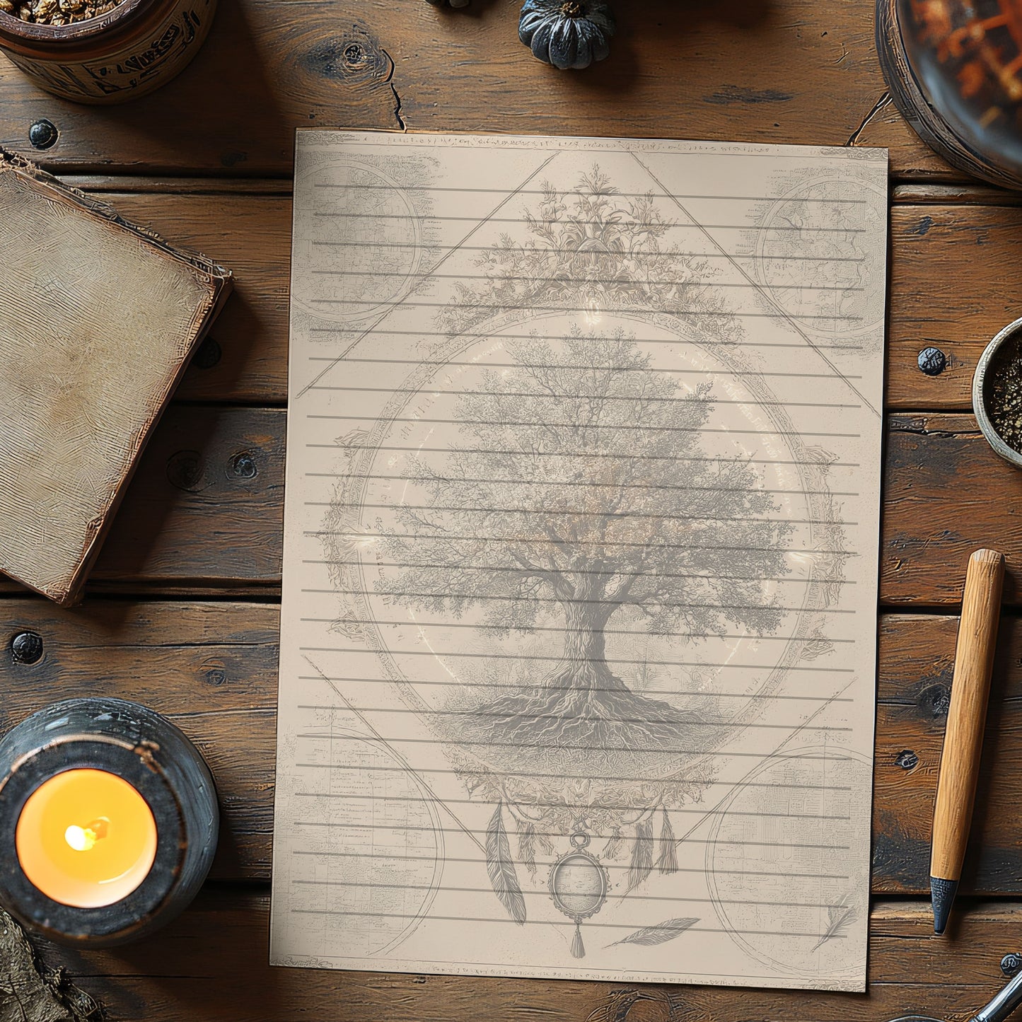 10-pack Brevpapper - Vintage Livets Träd Dark Academia Grimoire / Book of Shadows Sidor - Tryckt A5 Papper - GP117