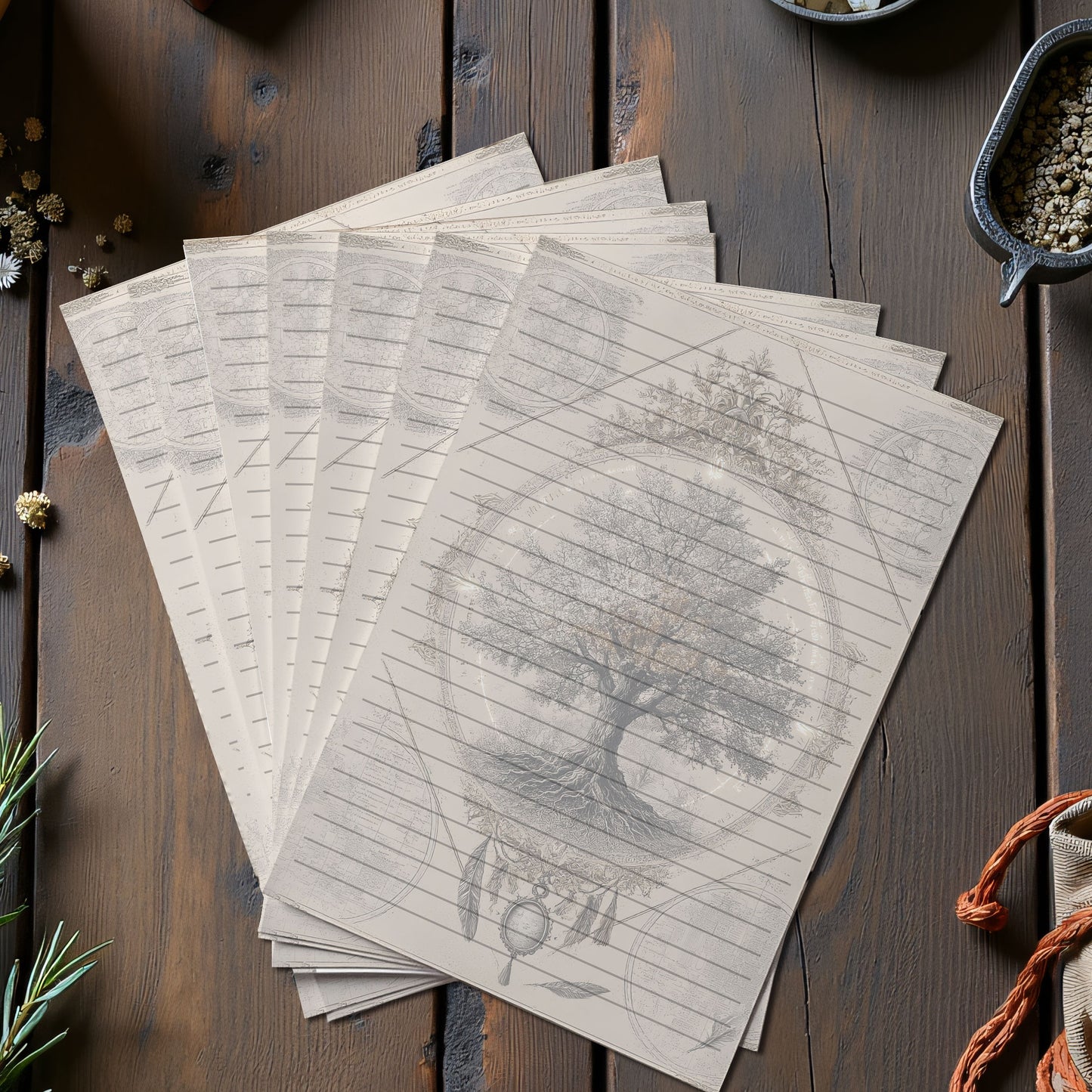 10-pack Brevpapper - Vintage Livets Träd Dark Academia Grimoire / Book of Shadows Sidor - Tryckt A5 Papper - GP117