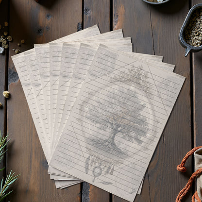 10-pack Brevpapper - Vintage Livets Träd Dark Academia Grimoire / Book of Shadows Sidor - Tryckt A5 Papper - GP117