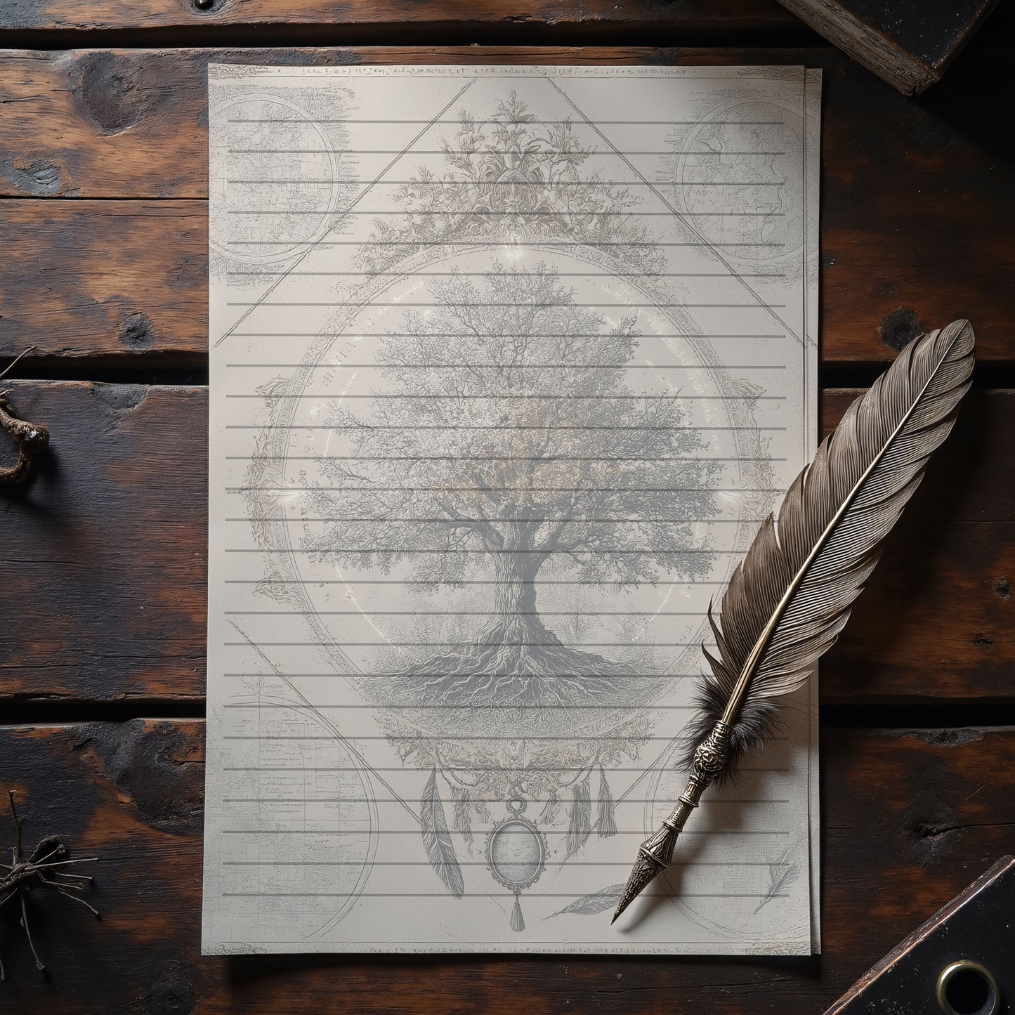 10-pack Brevpapper - Vintage Livets Träd Dark Academia Grimoire / Book of Shadows Sidor - Tryckt A5 Papper - GP117