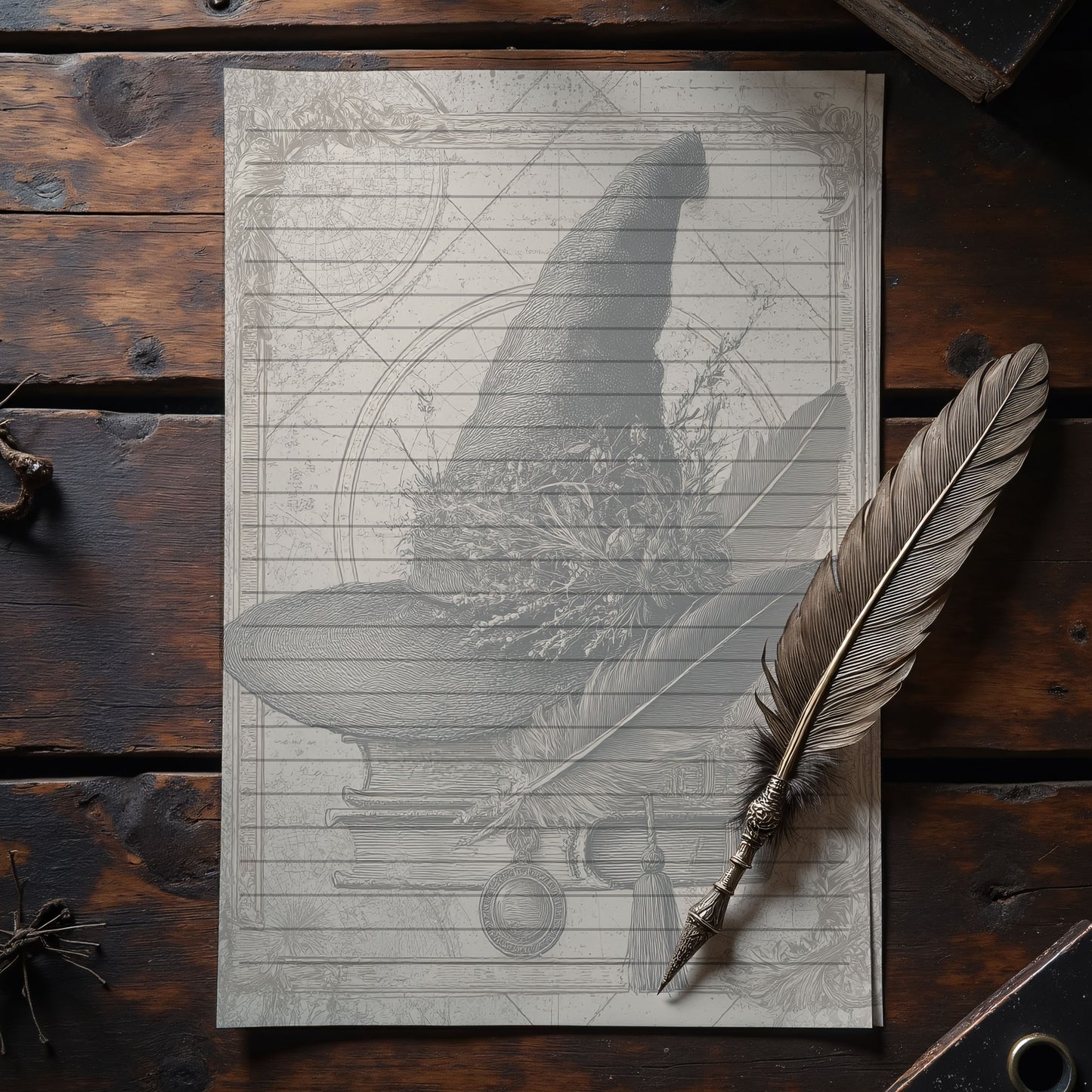 10-pack Brevpapper - Vintage Häxhatt Dark Academia Grimoire / Book of Shadows Sidor - Tryckt A5 Papper - GP118