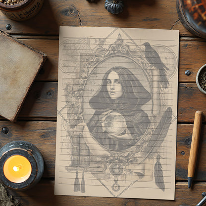 10-pack Brevpapper - Vintage Porträtt Dark Academia Grimoire / Book of Shadows Sidor - Tryckt A5 Papper - GP119