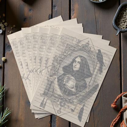 10-pack Brevpapper - Vintage Porträtt Dark Academia Grimoire / Book of Shadows Sidor - Tryckt A5 Papper - GP119