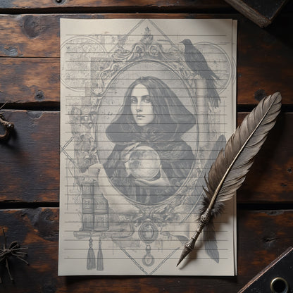 10-pack Brevpapper - Vintage Porträtt Dark Academia Grimoire / Book of Shadows Sidor - Tryckt A5 Papper - GP119