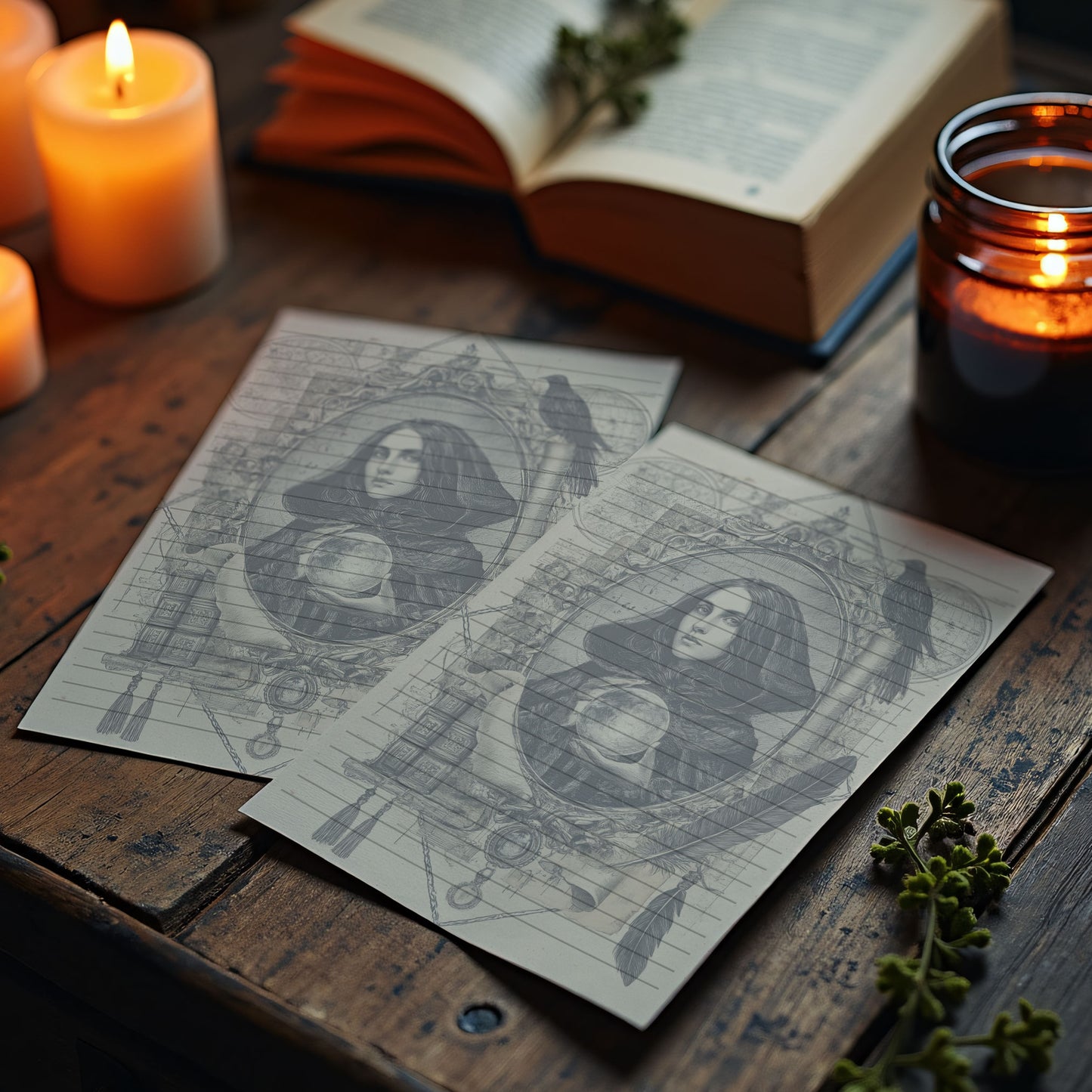 10-pack Brevpapper - Vintage Porträtt Dark Academia Grimoire / Book of Shadows Sidor - Tryckt A5 Papper - GP119