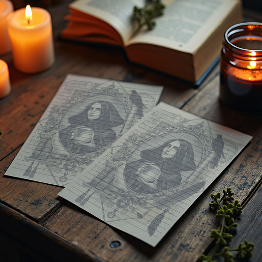 10-pack Brevpapper - Vintage Porträtt Dark Academia Grimoire / Book of Shadows Sidor - Tryckt A5 Papper - GP119