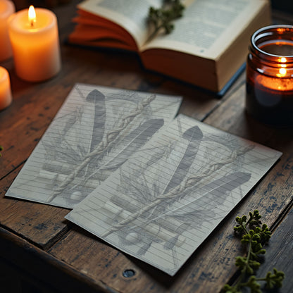 10-pack Brevpapper - Vintage Trollstav och Fjärdrar Dark Academia Grimoire / Book of Shadows Sidor - Tryckt A5 Papper - GP120