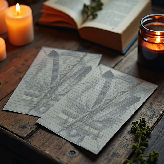 10-pack Brevpapper - Vintage Trollstav och Fjärdrar Dark Academia Grimoire / Book of Shadows Sidor - Tryckt A5 Papper - GP120