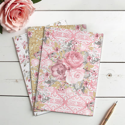 Junk Journal-papperspaket – Cottage Elegance – Set med 36 ark (10x14cm) – Scrapbooking- och hobbypapper – JJ201