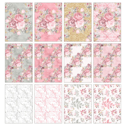 Junk Journal-papperspaket – Cottage Elegance – Set med 36 ark (10x14cm) – Scrapbooking- och hobbypapper – JJ201