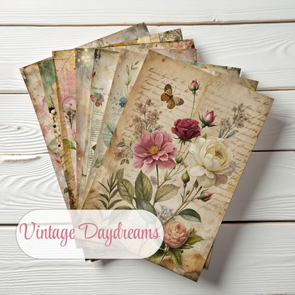 Junk Journal-papperspaket – Vintage Daydreams – Set med 36 ark (10x14cm) – Scrapbooking- och hobbypapper – JJ202