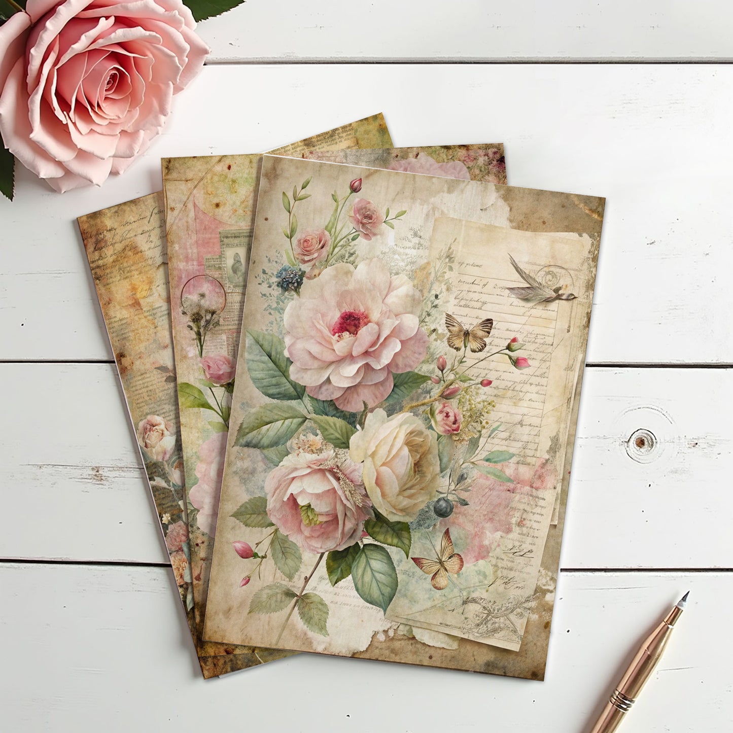 Junk Journal-papperspaket – Vintage Daydreams – Set med 36 ark (10x14cm) – Scrapbooking- och hobbypapper – JJ202