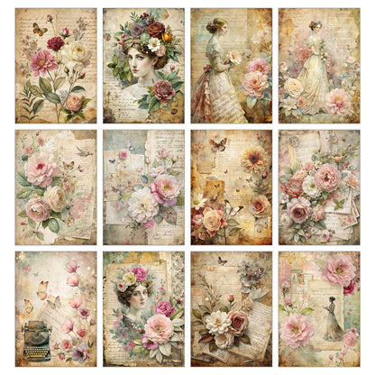 Junk Journal-papperspaket – Vintage Daydreams – Set med 36 ark (10x14cm) – Scrapbooking- och hobbypapper – JJ202