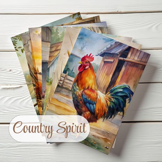 Junk Journal-papperspaket – Country Spirit – Set med 36 ark (10x14cm) – Scrapbooking- och hobbypapper – JJ203