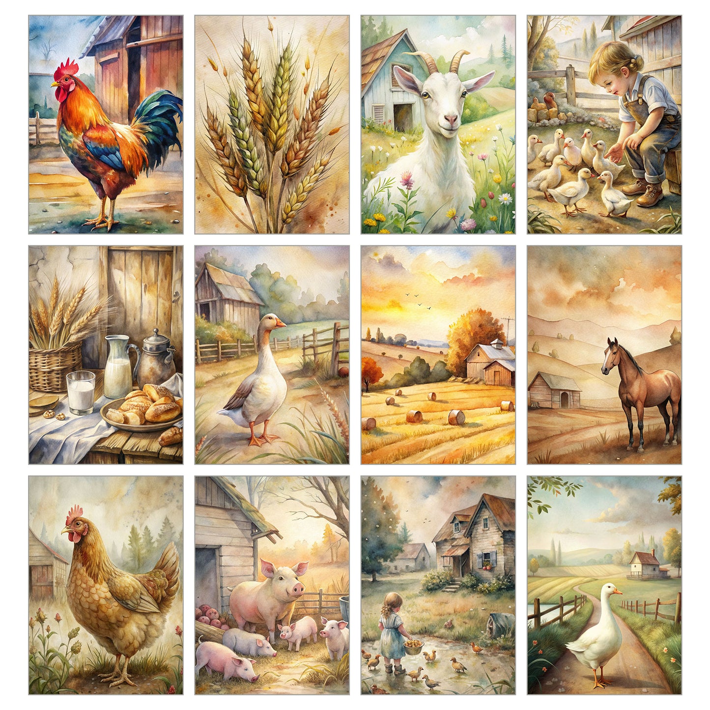 Junk Journal-papperspaket – Country Spirit – Set med 36 ark (10x14cm) – Scrapbooking- och hobbypapper – JJ203