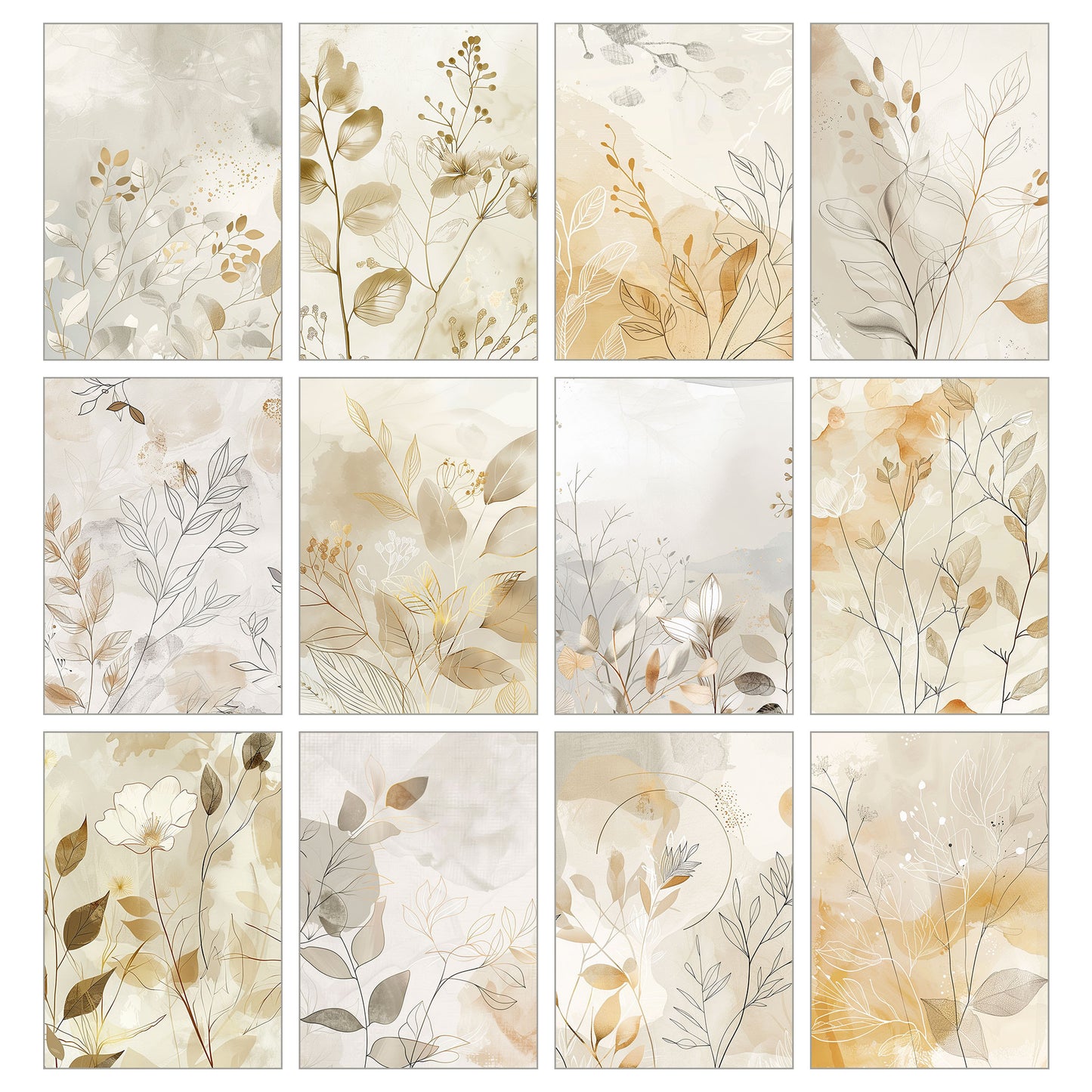 Junk Journal-papperspaket – Golden Whisper – Set med 36 ark (10x14cm) – Scrapbooking- och hobbypapper – JJ204