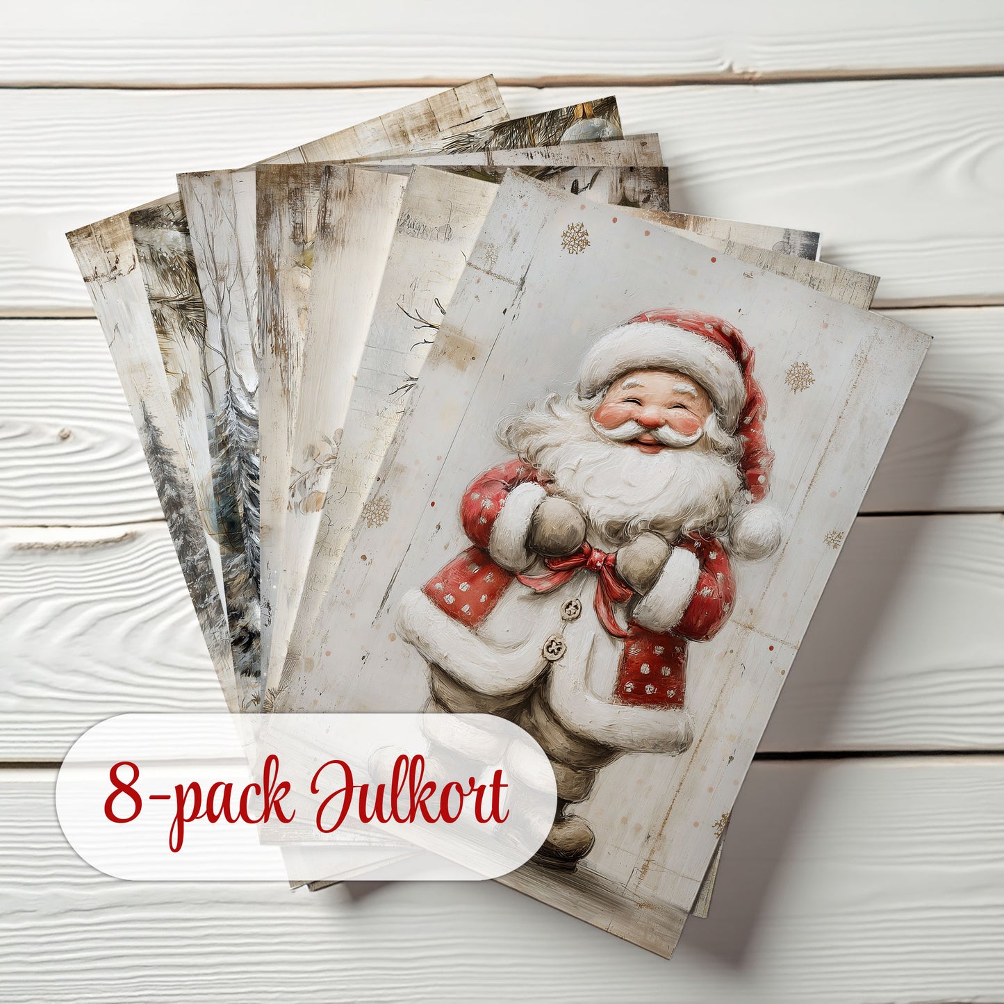 Julkort 2025 – 8-pack vykort med vintage djurmotiv – Skicka en julhälsning