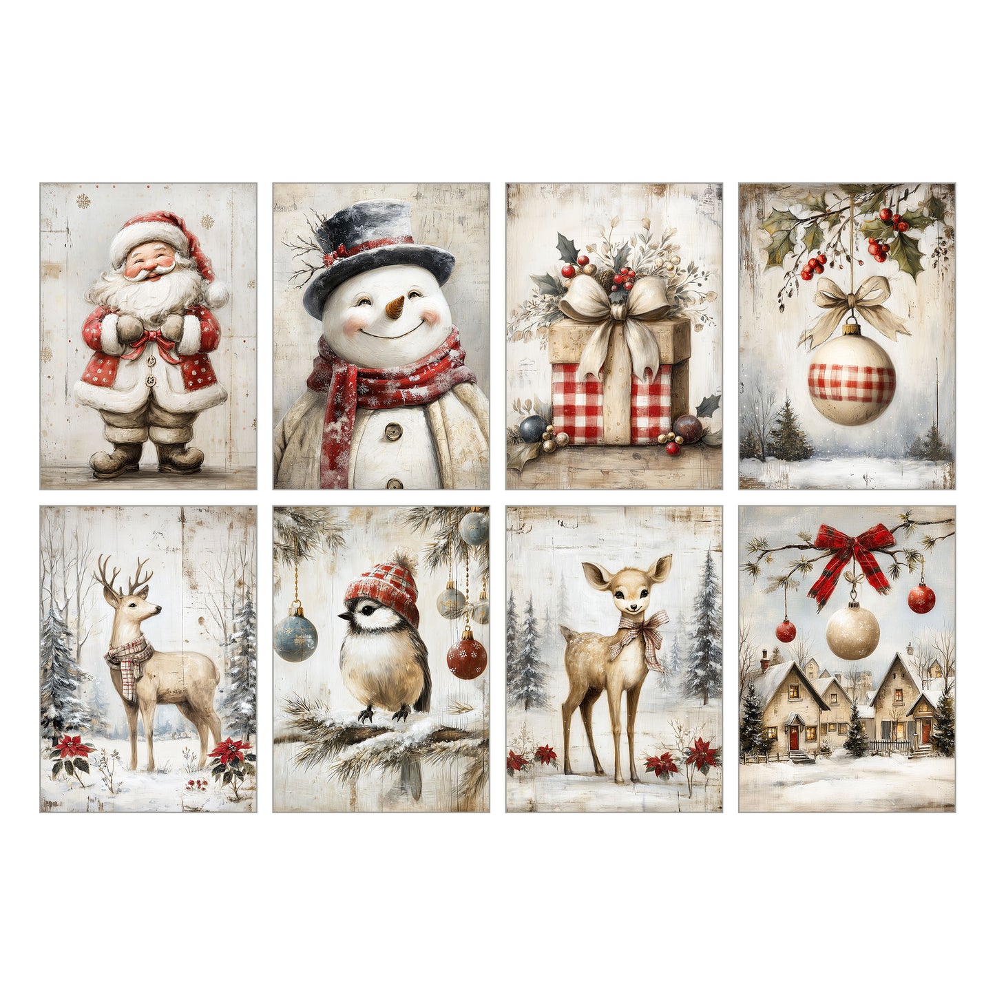 Julkort 2025 – 8-pack vykort med vintage djurmotiv – Skicka en julhälsning