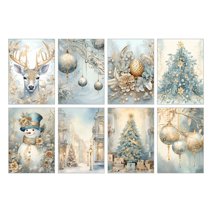 Julkort 2025 – 8-pack Elegant Vinter i Blått & Guld – Skicka en julhälsning