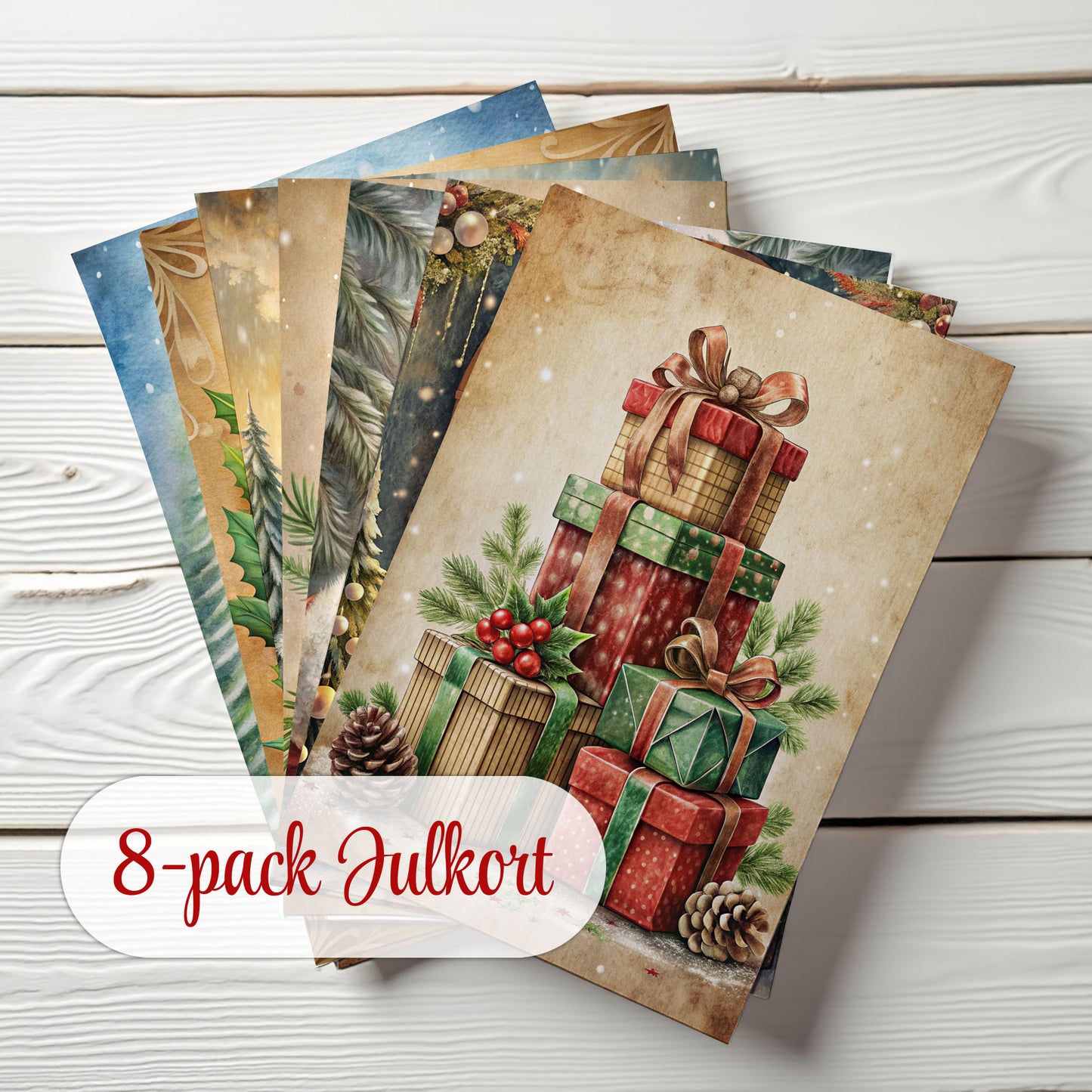 Julkort 2025 – 8-pack vykort med nostalgiska julmotiv – Skicka en julhälsning