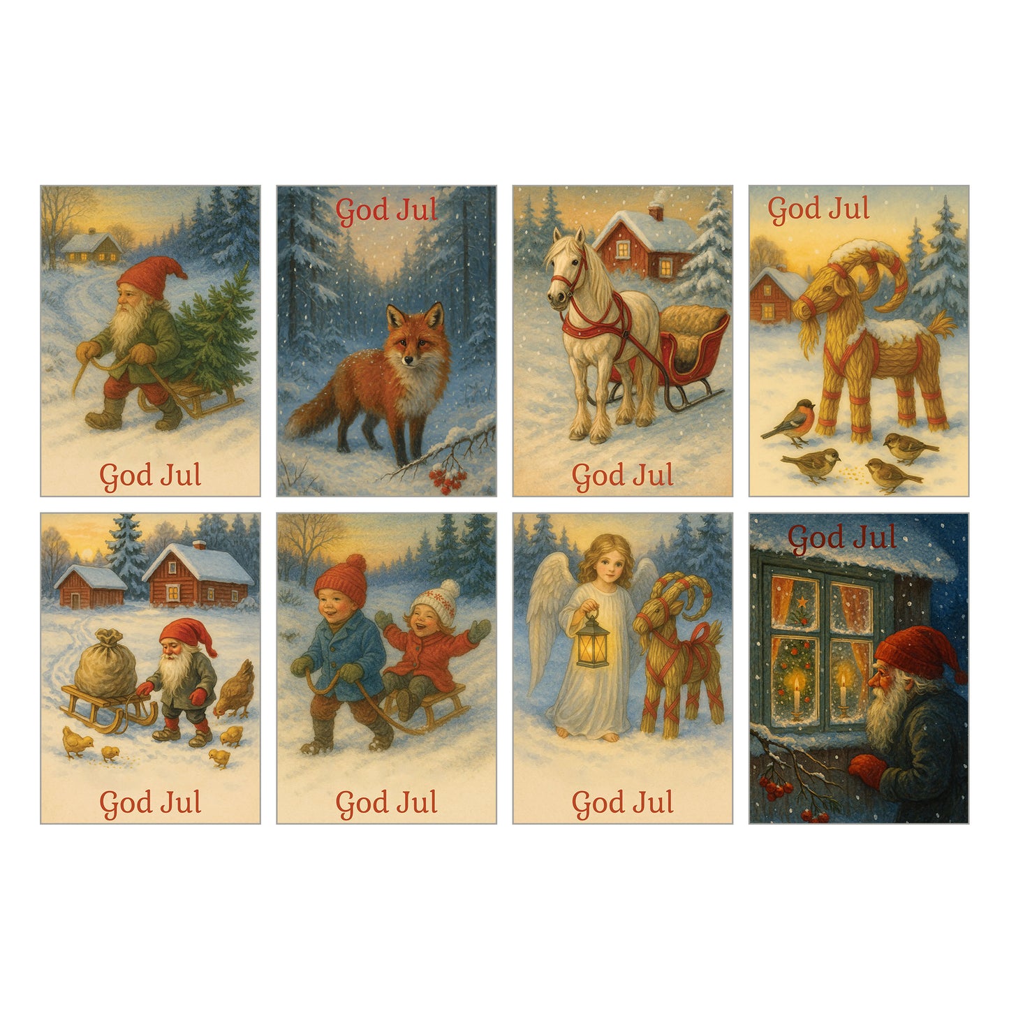 Julkort 2025 – 8-pack Gammeldags Julkort i Jenny Nyström-stil – Skicka en julhälsning