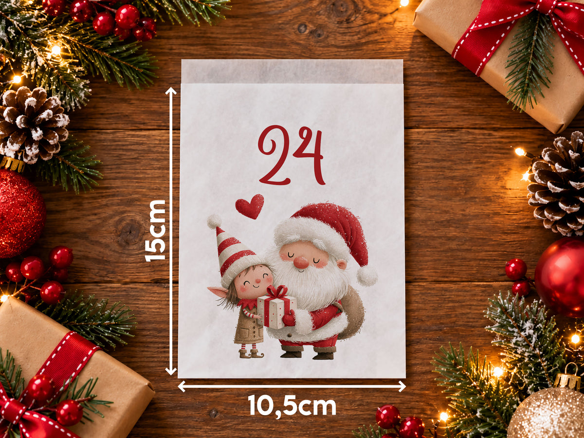 Adventskalender med 24 numrerade påsar – Fyll själv 1–24