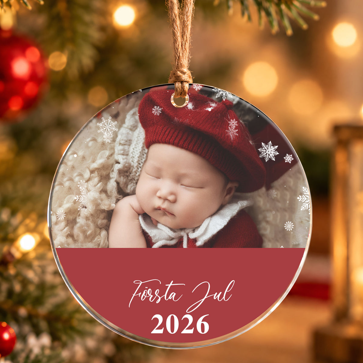 Personlig julgransdekoration Min första jul – Akrylhänge med eget foto