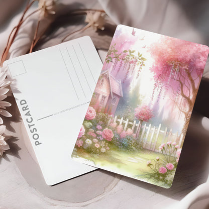 Vykort för postcrossing, scrapbooking & dekoration - Rosa Romantiskt Trädgård PC505