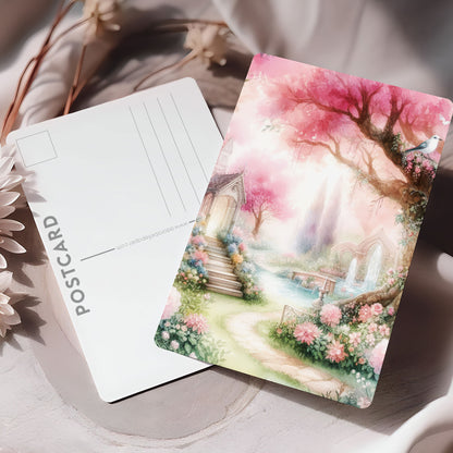 Vykort för postcrossing, scrapbooking & dekoration - Rosa Romantiskt Trädgård PC507