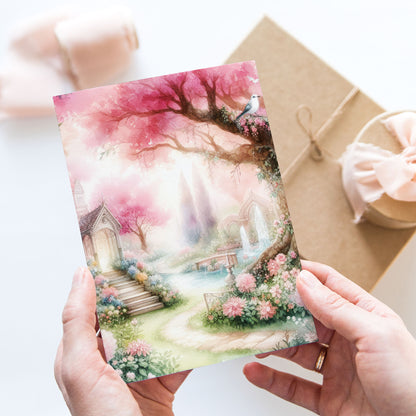 Vykort för postcrossing, scrapbooking & dekoration - Rosa Romantiskt Trädgård PC507