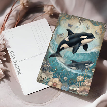 Vykort för postcrossing, scrapbooking & dekoration - Vintage Hoppande Val PC509