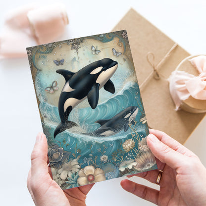 Vykort för postcrossing, scrapbooking & dekoration - Vintage Hoppande Val PC509