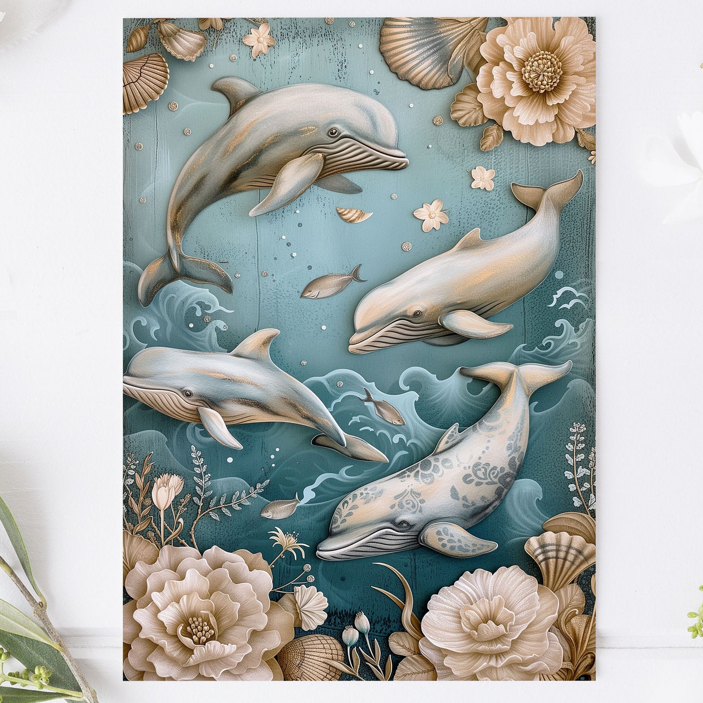 Vykort för postcrossing, scrapbooking & dekoration - Vintage Delfiner PC512