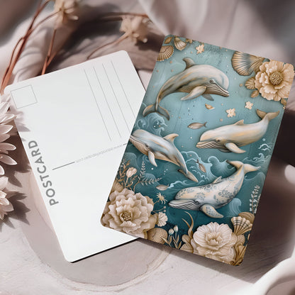 Vykort för postcrossing, scrapbooking & dekoration - Vintage Delfiner PC512