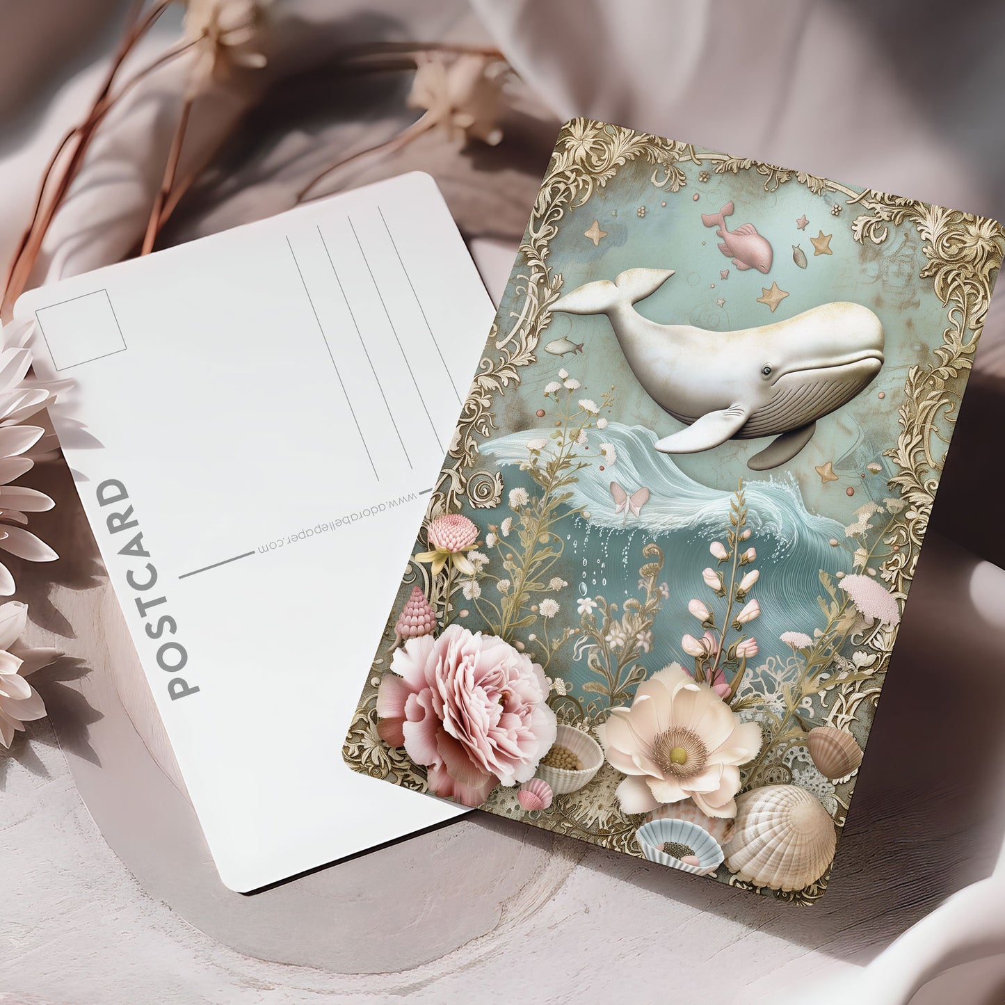 Vykort för postcrossing, scrapbooking & dekoration - Vintage Vit Val PC513