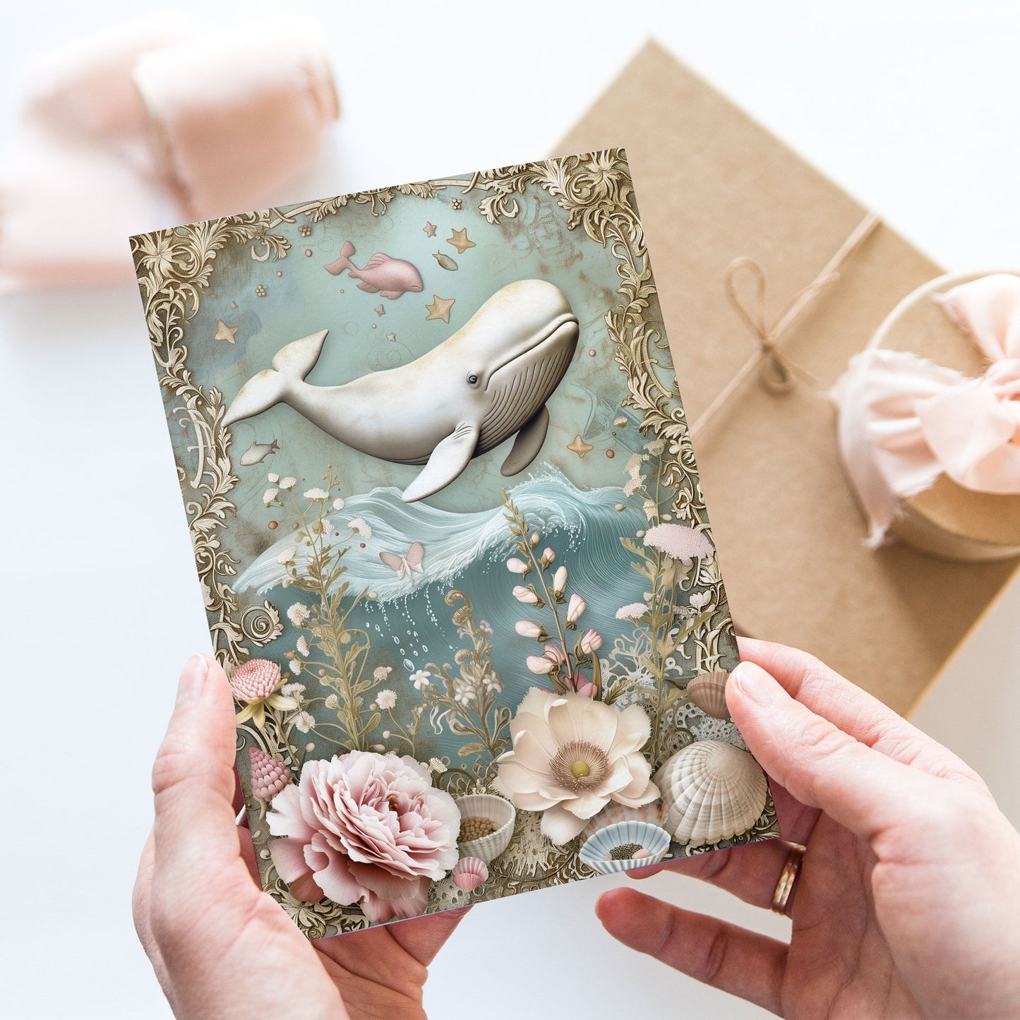 Vykort för postcrossing, scrapbooking & dekoration - Vintage Vit Val PC513