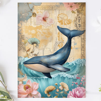 Vykort för postcrossing, scrapbooking & dekoration - Vintage Blåval PC514