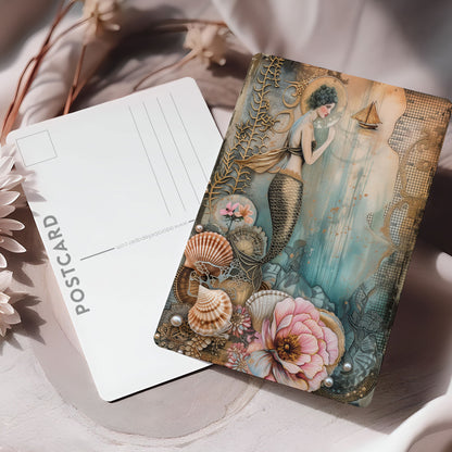 Vykort för postcrossing, scrapbooking & dekoration - Gyllene Sjöjunfru PC518