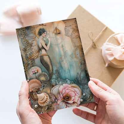 Vykort för postcrossing, scrapbooking & dekoration - Gyllene Sjöjunfru PC518