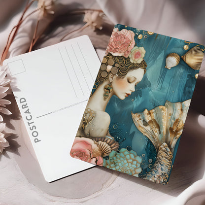 Vykort för postcrossing, scrapbooking & dekoration - Gyllene Sjöjungfru PC520