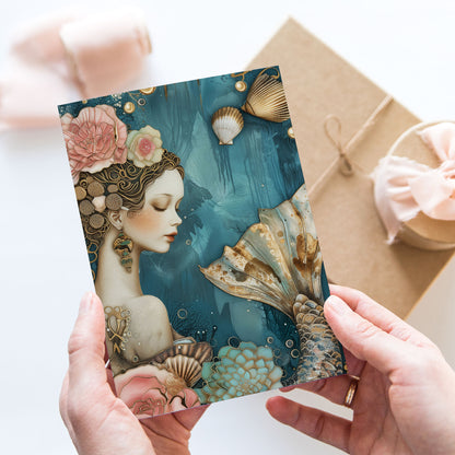 Vykort för postcrossing, scrapbooking & dekoration - Gyllene Sjöjungfru PC520