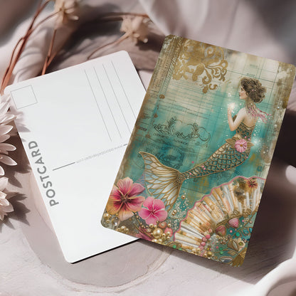 Vykort för postcrossing, scrapbooking & dekoration - Gyllene Sjöjungfru PC522